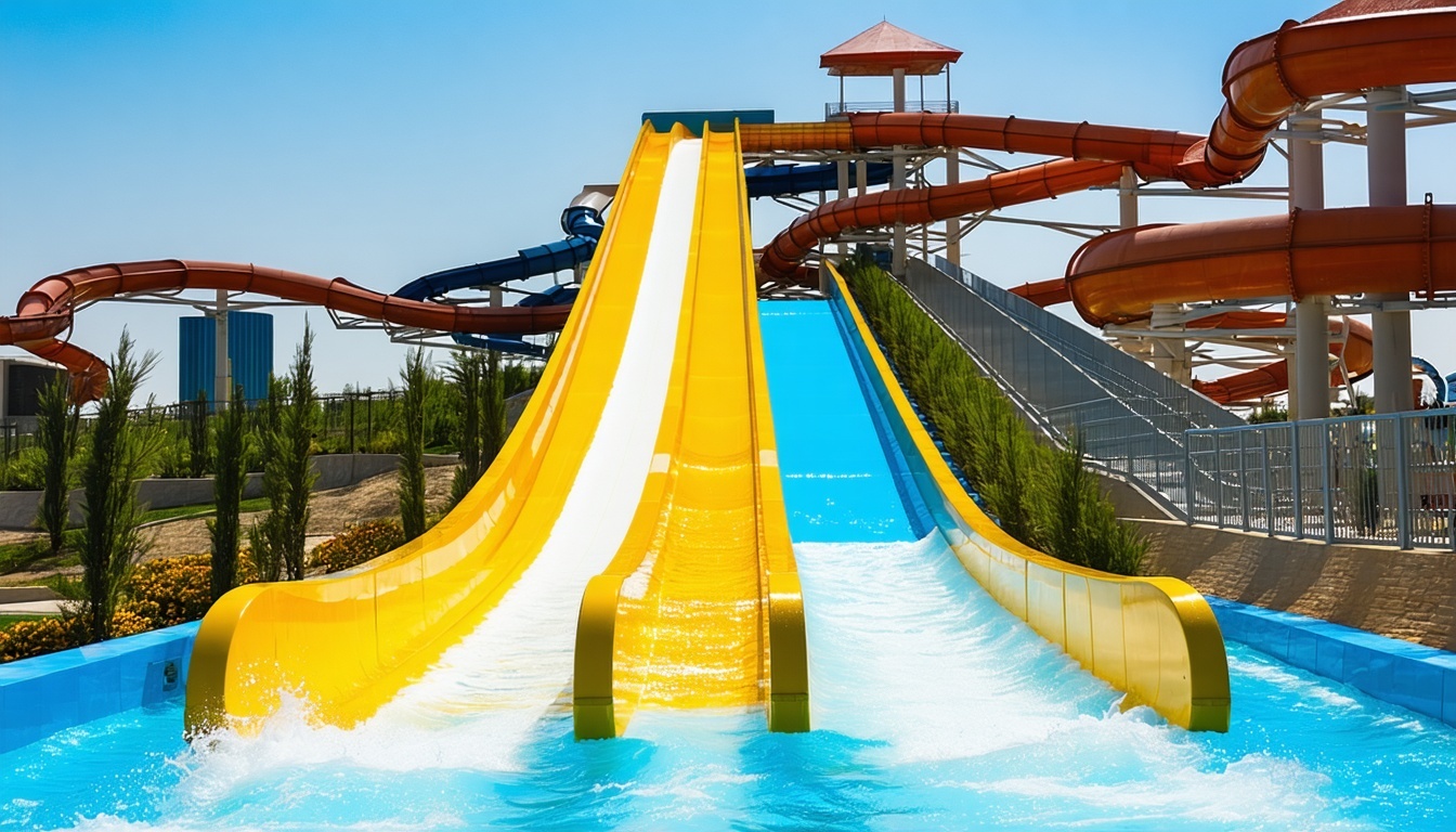 High-speed water slide at AquaQuest Adventure Park Dubai